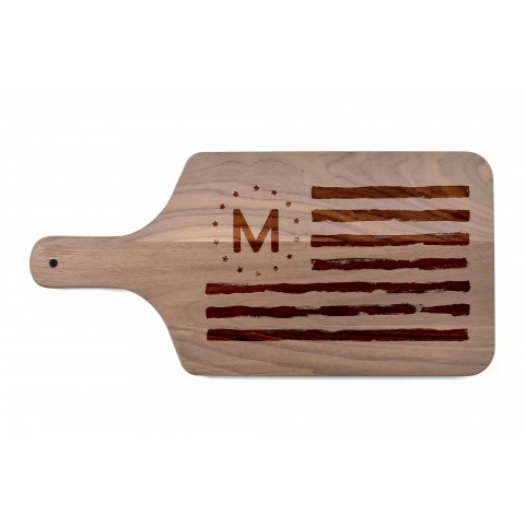 Flag Monogram Personalized 17 x 8 Walnut Paddle Cutting Board
