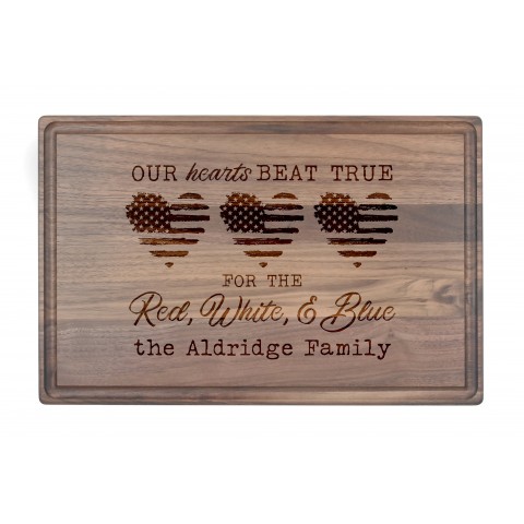 Our Hearts Beat True Personalized 17 x 11 Walnut Cutting Board