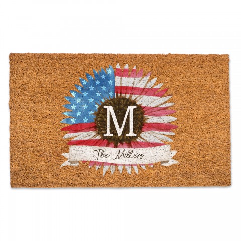 Sunflower Monogram Personalized 30 x 18 Door Mat