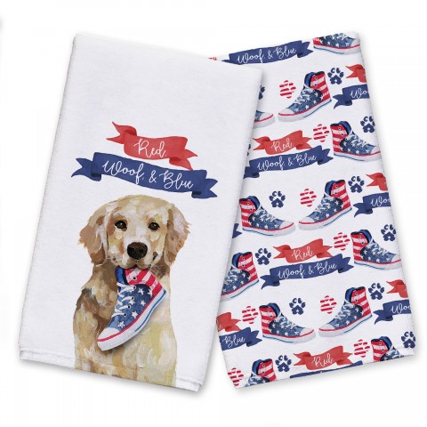 Red Woof and Blue Pup 16 x 25 Towel