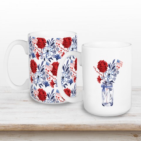 Mason Jar Patriotic Florals 5 x 4.62 Mug