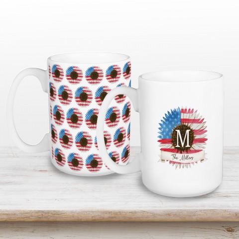 Sunflower Monogram Personalized 5 x 4.62 Mug
