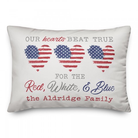 Our Hearts Beat True Personalized 20 x 14 Indoor / Outdoor Pillow