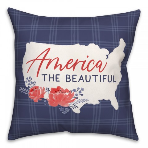 America the Beautiful Plaid 18 x 18 Indoor / Outdoor Pillow