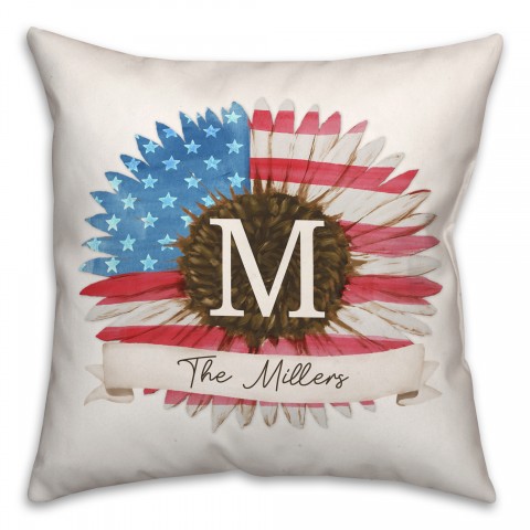 Sunflower Monogram Personalized 18 x 18 Indoor / Outdoor Pillow