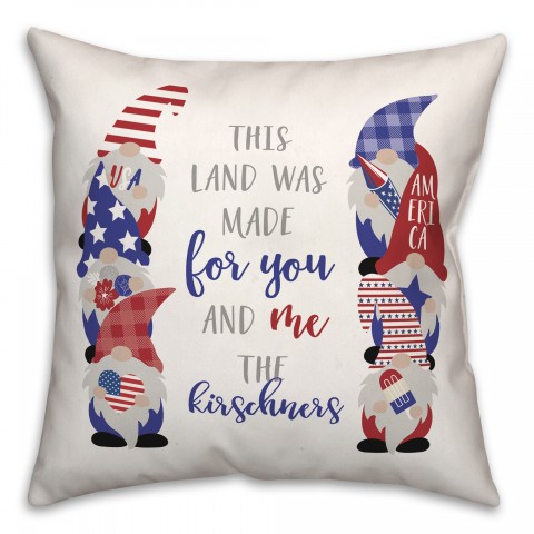 Made for You and Me Patriotic Gnomes Personalized 18 x 18 Indoor / Outdoor Pillow