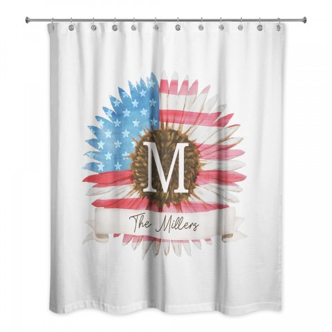 Sunflower Monogram Personalized 71 x 74 Shower Curtain
