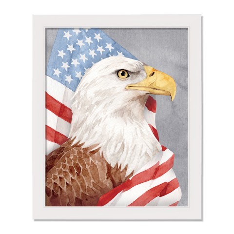 Patriotic Eagle 17.63 x 21.63 White Framed Canvas