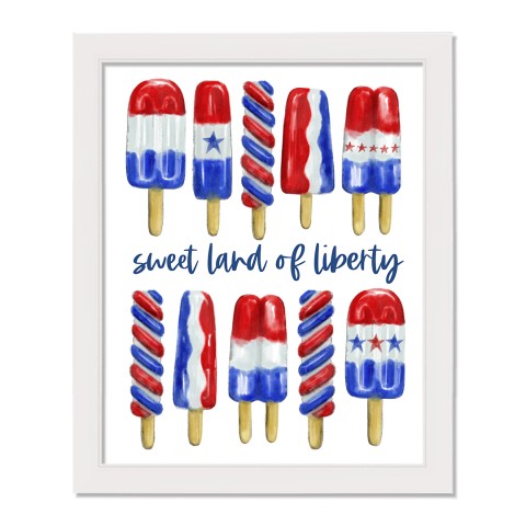 Sweet Land of Liberty Patriotic Popsicles 17.63 x 21.63 White Framed Canvas