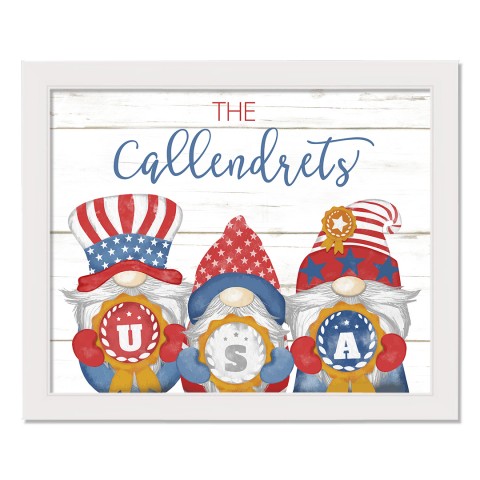 USA Gnomes Personalized 21.63 x 17.63 White Framed Canvas