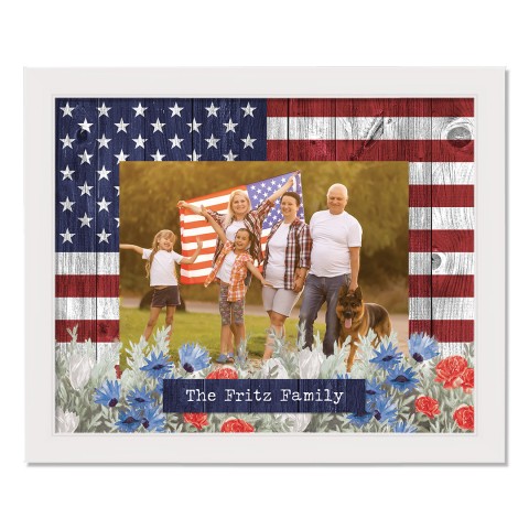 USA Flag Photo Personalized 21.63 x 17.63 White Framed Canvas
