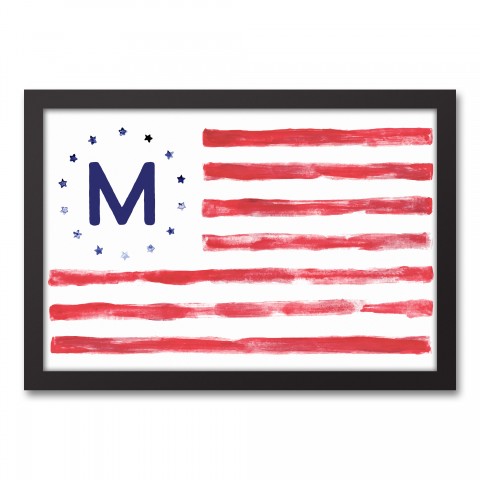 Flag Monogram Personalized 19.73 x 13.73 Black Framed Canvas