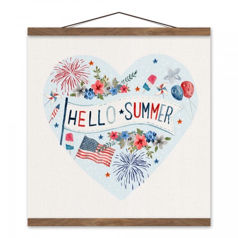 Hello Summer Icons 16 x 16 Teak Hanging Canvas