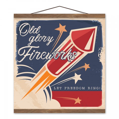 Old Glory Fireworks 16 x 16 Teak Hanging Canvas