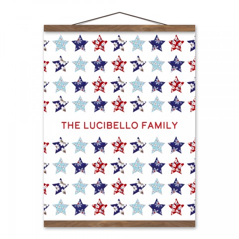 Floral Stars Pattern Personalized 16 x 20 Teak Hanging Canvas