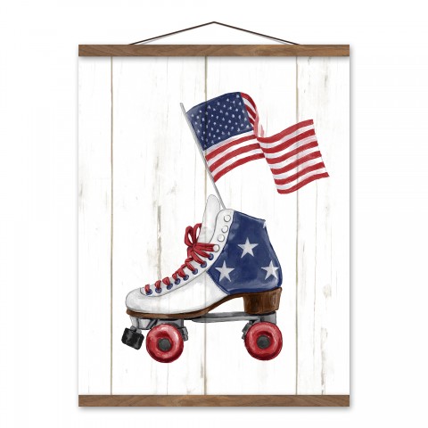 Freedom Flag Skate 16 x 20 Teak Hanging Canvas