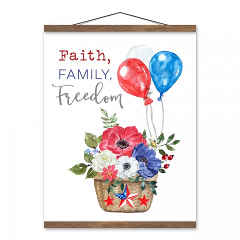 Faith Family Freedom 16 x 20 Teak Hanging Canvas