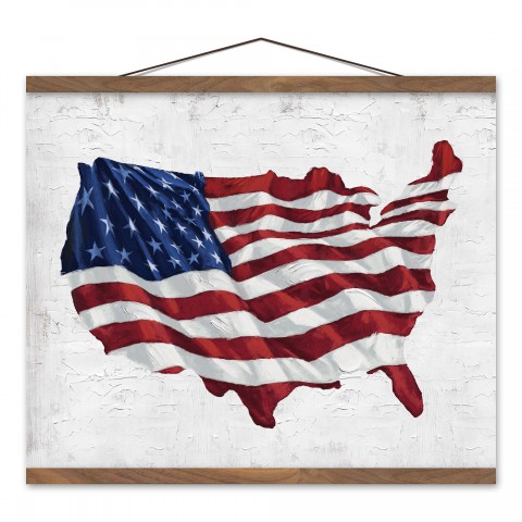USA Flag 20 x 16 Teak Hanging Canvas