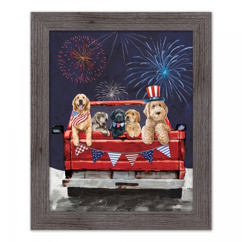 Patriotic Truck Pups 16 x 20 Western Gray Framed Print