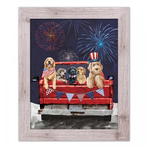 Patriotic Truck Pups 16 x 20 Western White Framed Print