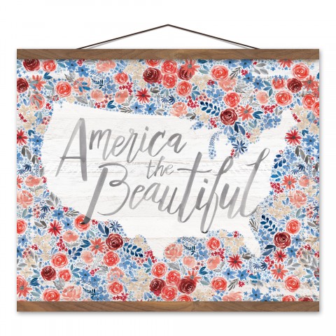 America the Beautiful Floral 20 x 16 Teak Hanging Canvas