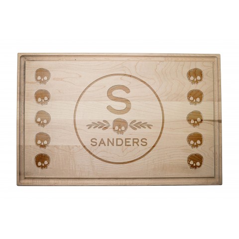 Skull Pattern Monogram Personalized 17 x 11 Maple Cutting Board