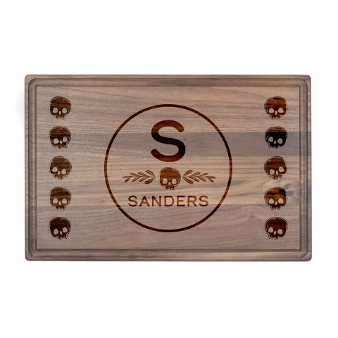 Skull Pattern Monogram Personalized 17 x 11 Walnut Cutting Board