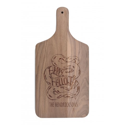 Happy Halloween Snake Personalized 8 x 17 Walnut Paddle Cutting Board