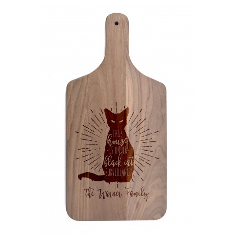 Black Cat Surveillance Personalized 8 x 17 Walnut Paddle Cutting Board