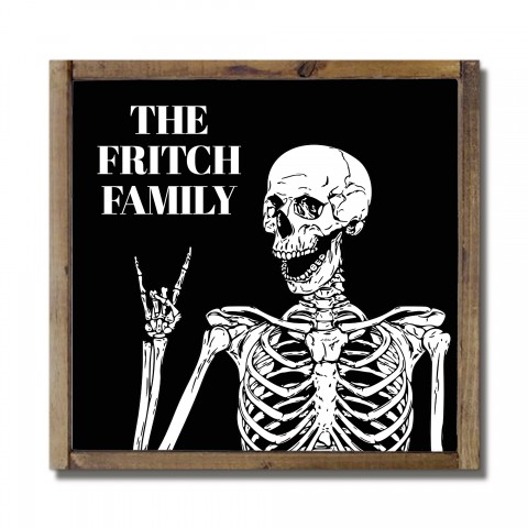 Rockin Skeleton Personalized 13.5 x 13.5 Framed Wood Plaque