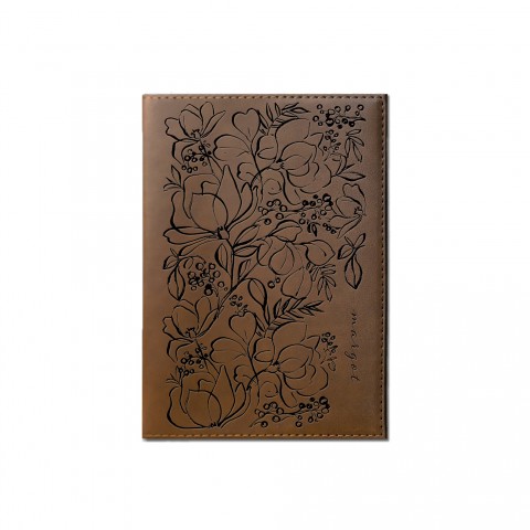 Floral Doodles Personalized 6 x 8.5 Brown Leather Journal