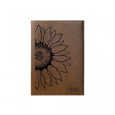Sunflower Monogram Personalized 6 x 8.5 Brown Leather Journal