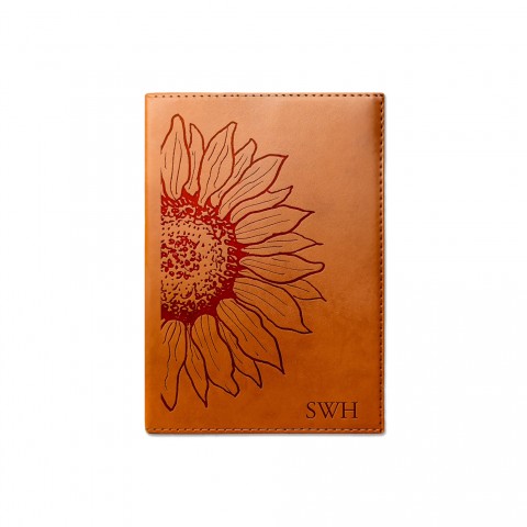 Sunflower Monogram Personalized 6 x 8.5 Rawhide Leather Journal