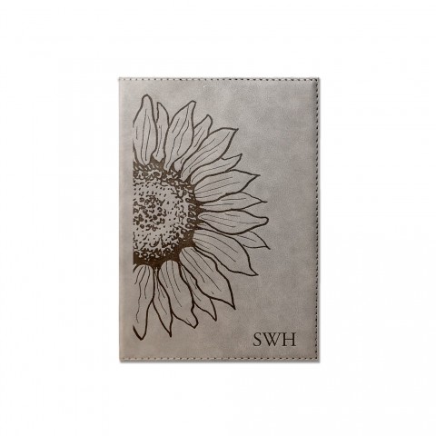 Sunflower Monogram Personalized 6 x 8.5 Gray Leather Journal