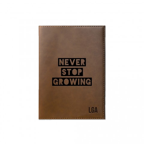 Never Stop Growing Personalized 6 x 8.5 Brown Leather Journal