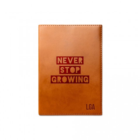 Never Stop Growing Personalized 6 x 8.5 Rawhide Leather Journal