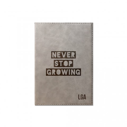 Never Stop Growing Personalized 6 x 8.5 Gray Leather Journal