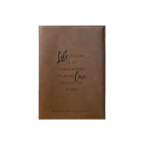 Love Brings Us Home Personalized 6 x 8.5 Brown Leather Journal
