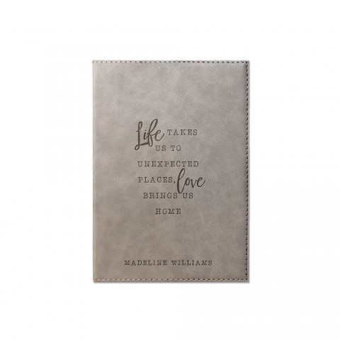 Love Brings Us Home Personalized 6 x 8.5 Gray Leather Journal