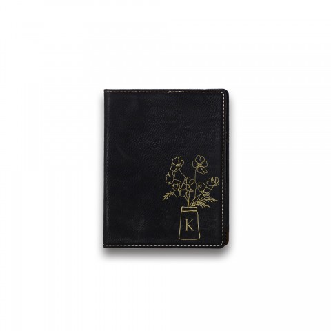 Floral Bouquet Monogram Personalized 4.5 x 5.5 Black Leather Passport Holder