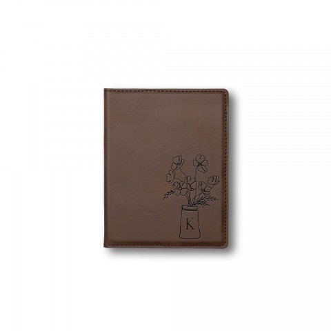 Floral Bouquet Monogram Personalized 4.5 x 5.5 Brown Leather Passport Holder