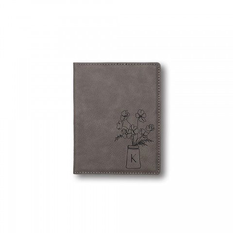Floral Bouquet Monogram Personalized 4.5 x 5.5 Gray Leather Passport Holder