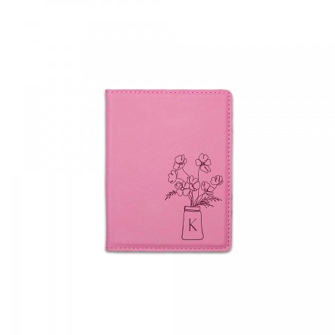 Floral Bouquet Monogram Personalized 4.5 x 5.5 Pink Leather Passport Holder