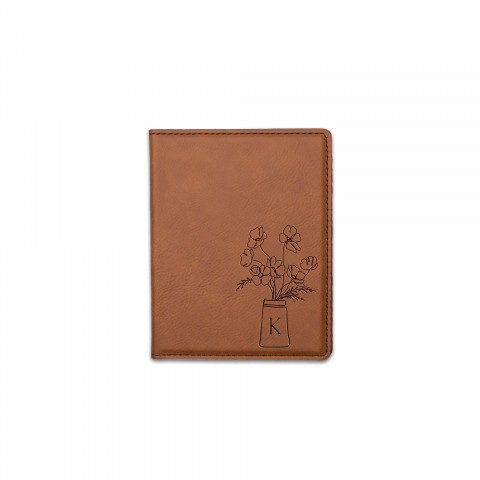 Floral Bouquet Monogram Personalized 4.5 x 5.5 Rawhide Leather Passport Holder