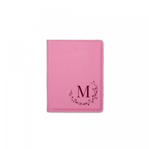 Delicate Twig Wreath Monogram Personalized 4.5 x 5.5 Pink Leather Passport Holder