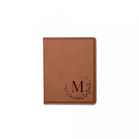 Delicate Twig Wreath Monogram Personalized 4.5 x 5.5 Rawhide Leather Passport Holder