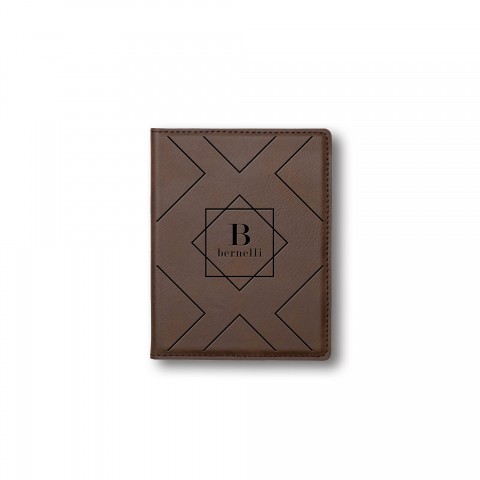 Diamond Geo Monogram Personalized 4.5 x 5.5 Brown Leather Passport Holder
