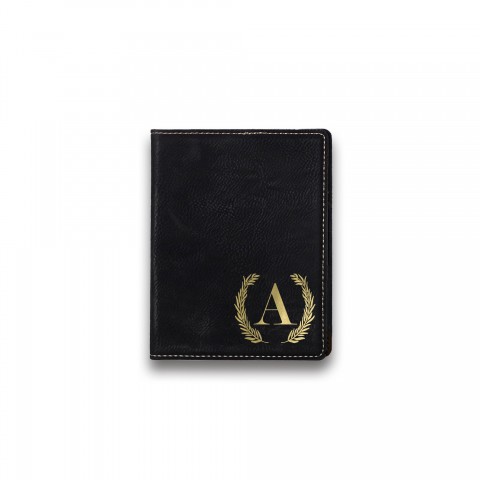 Simple Laurel Monogram Personalized 4.5 x 5.5 Black Leather Passport Holder
