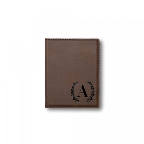 Simple Laurel Monogram Personalized 4.5 x 5.5 Brown Leather Passport Holder