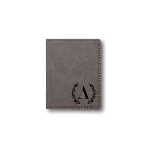 Simple Laurel Monogram Personalized 4.5 x 5.5 Gray Leather Passport Holder